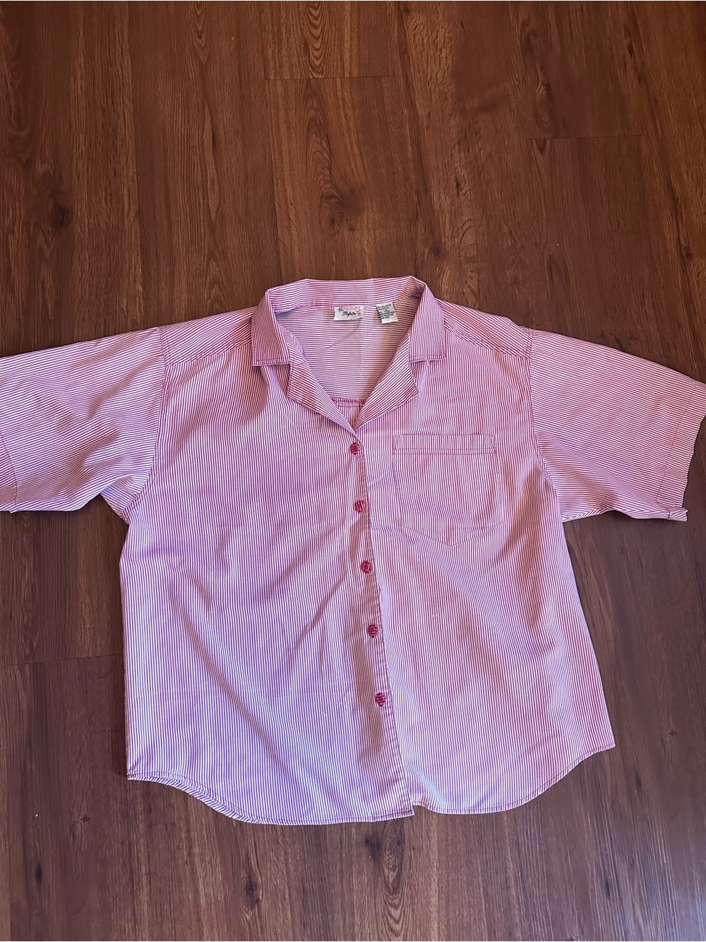 Vintage Pink pinStriped Short Sleeve Button Blouse
